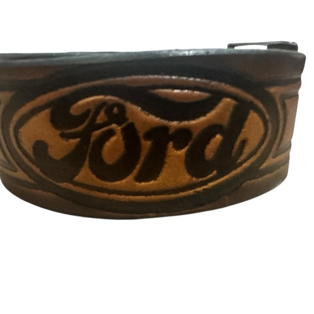 Ford Tan Brown Leather Tooled Belt Men’s L